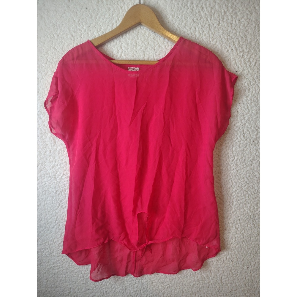 Disney D-Signed Pink Sheer Chiffon Tie Front High Low Blouse XL